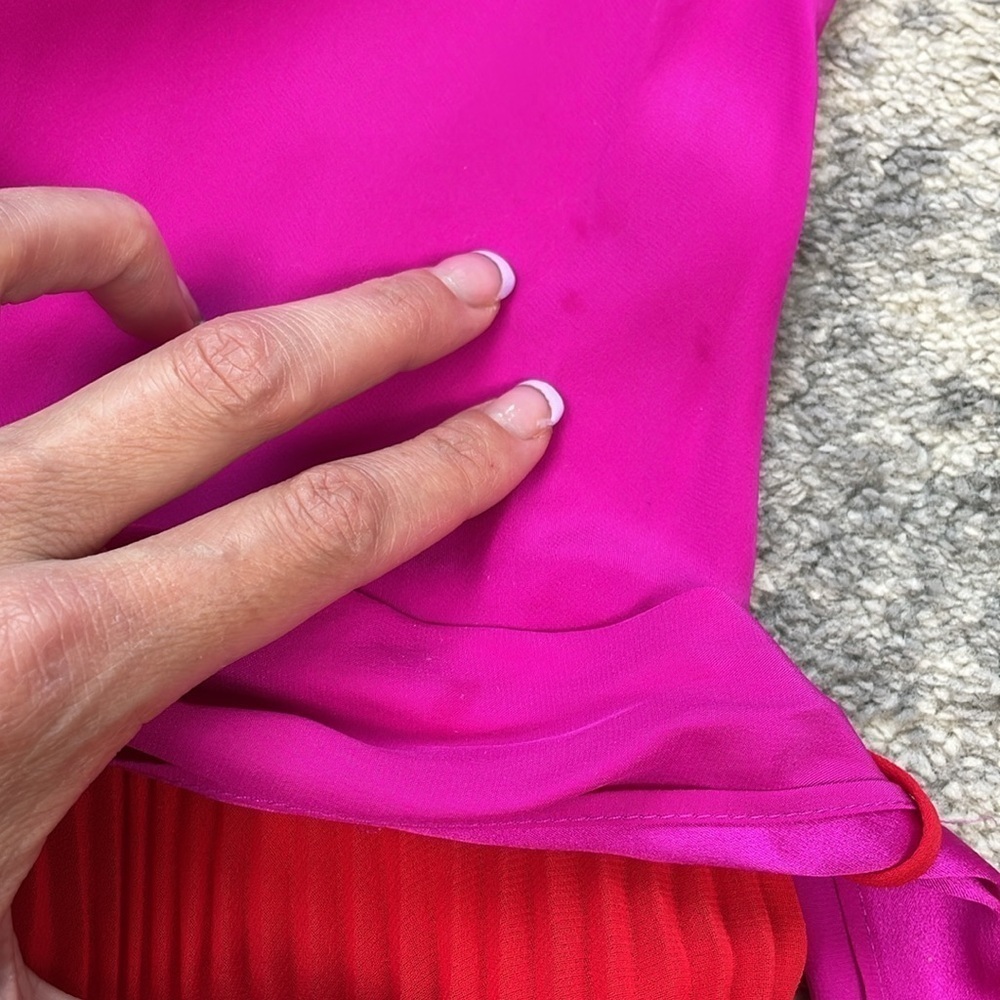 DELFI Collective Camille Dress Pink Red Long Sleeve Pleated Midi Sz XS - Picture 11 of 16
